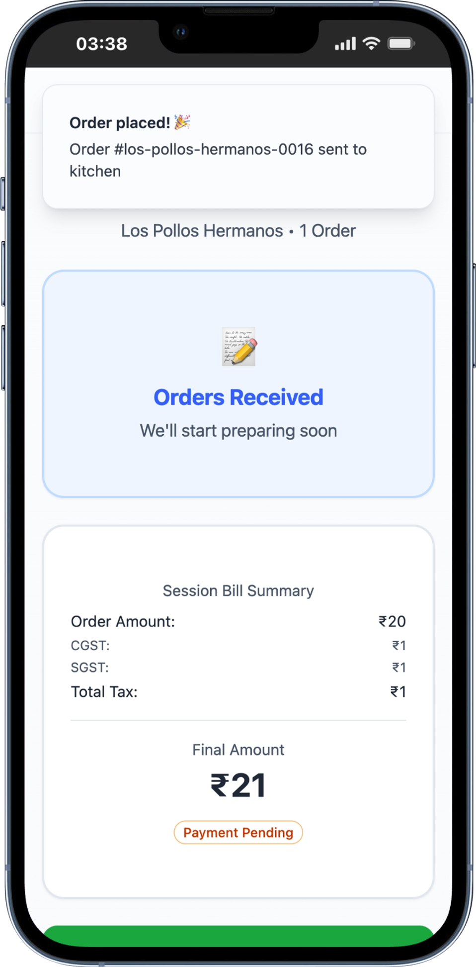 Customer placing order